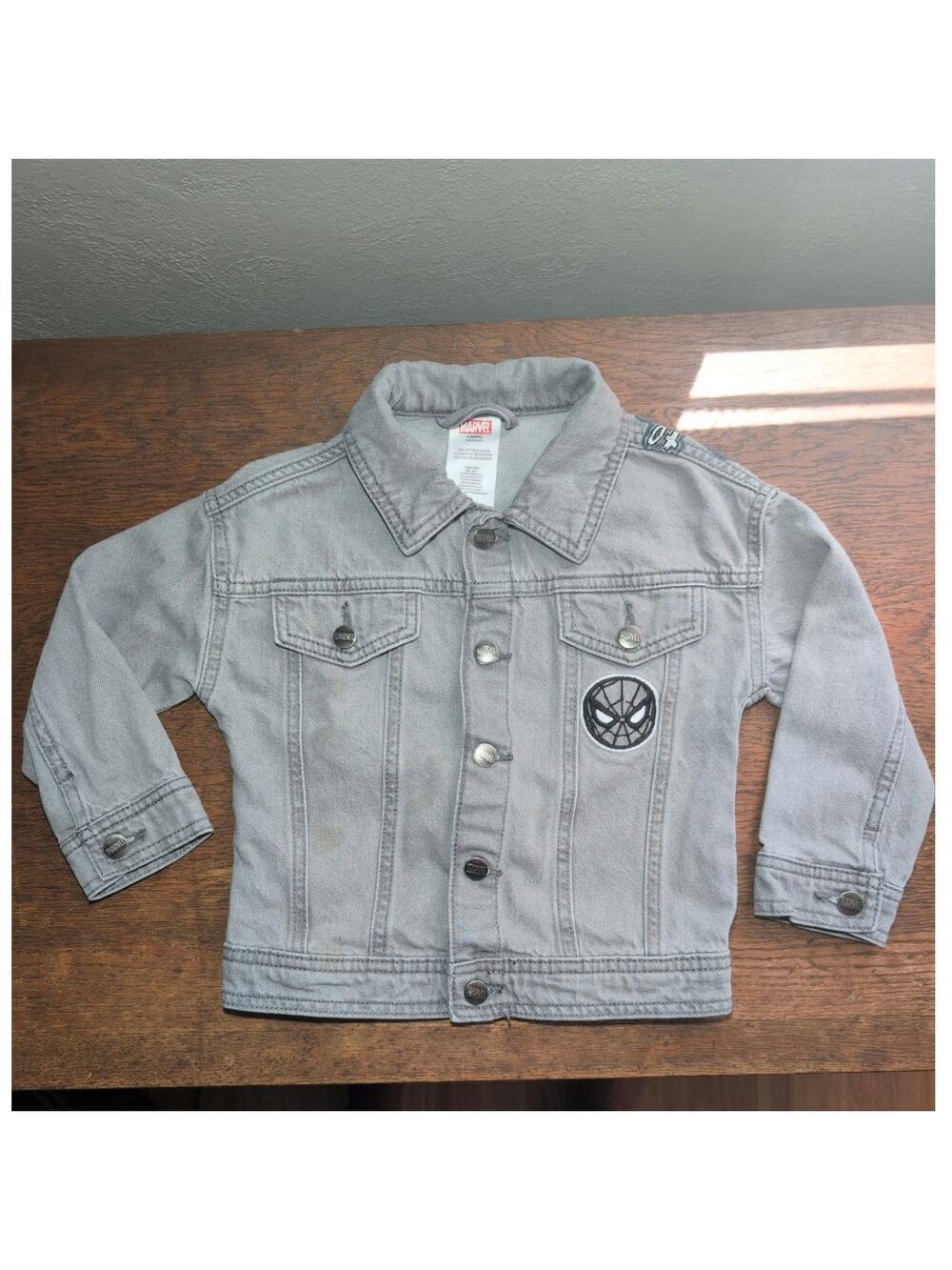 Marvel Jean Jacket Coat Kids 4T Spider Man Grey Button Up Cotton Superhero Logo
